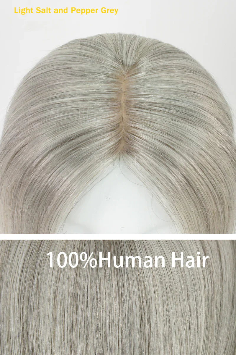 Flavia Silk Top Remy Human Hair Topper #Light Salt and Pepper Grey