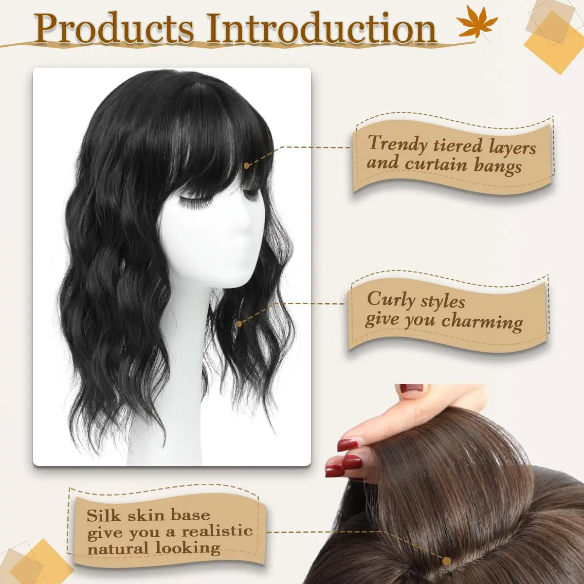 Summer Breathable Natural Wavy Hair Topper With Bangs For Women With Thinning Hair - VIVACROWN