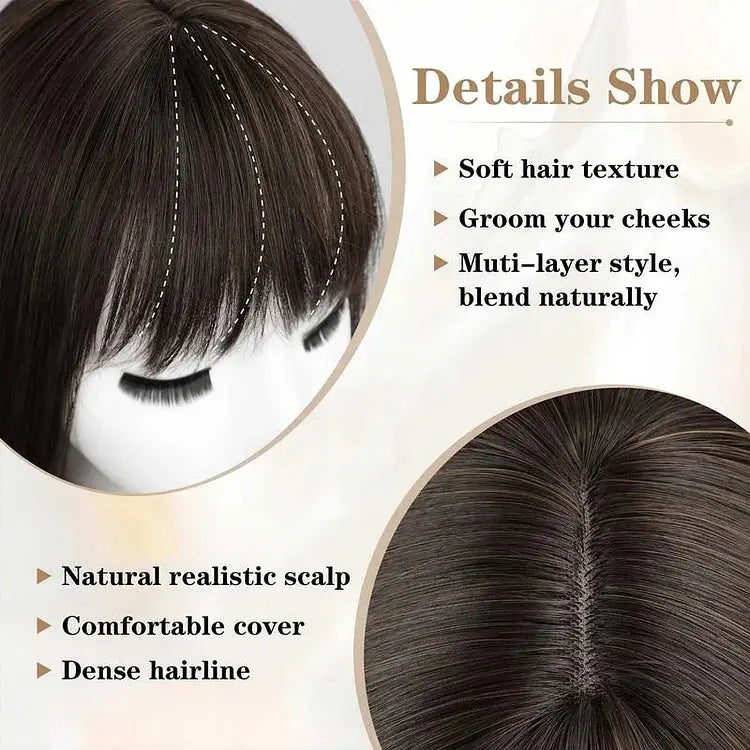 Summer Breathable Natural Wavy Hair Topper With Bangs For Women With Thinning Hair - VIVACROWN