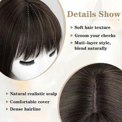 Summer Breathable Natural Wavy Hair Topper With Bangs For Women With Thinning Hair - VIVACROWN