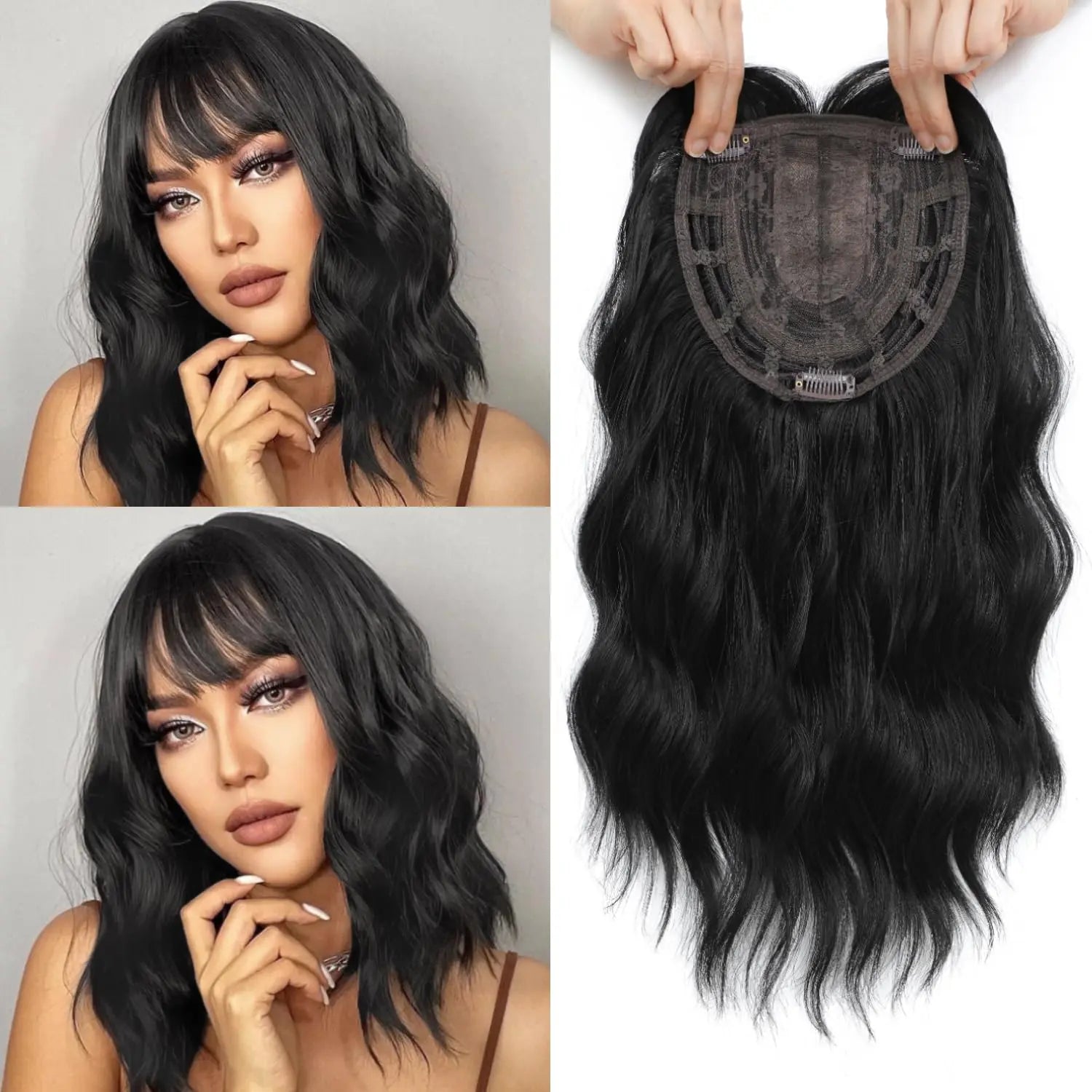 Summer Breathable Natural Wavy Hair Topper With Bangs For Women With Thinning Hair - VIVACROWN