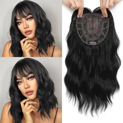 Summer Breathable Natural Wavy Hair Topper With Bangs For Women With Thinning Hair - VIVACROWN
