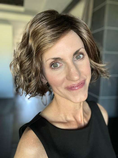 Lisa Mullins @beautifulyouwigreviews wearing DANCE by ELLEN WILLE in color MOCCA ROOTED 830.12.20 | Medium Brown, Light Brown, and Light Auburn Blend with Dark Roots