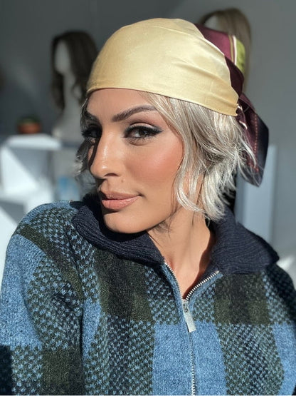 ROXIE wearing DANCE by ELLEN WILLE in color CANDY BLONDE TIPPED 101.27.60 | Pearl platinum blonde mixed with light reddish brown and pure white