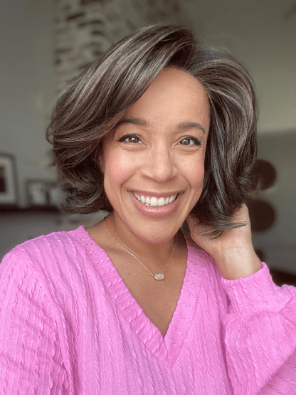 Brea @getwiggywithbrea wearing CROWD PLEASER by RAQUEL WELCH WIGS in color RL4/10SS ICED JAVA | Off Black shaded with Dark Brown