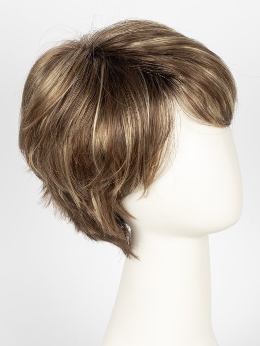 TOBACCO ROOTED | Medium Brown base with Light Golden Blonde highlights and Light Auburn lowlights and Dark Roots