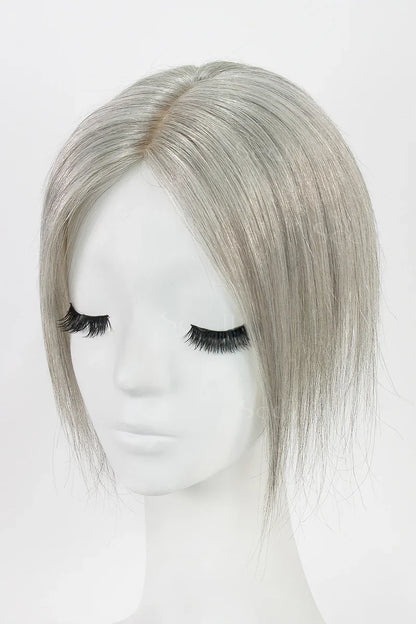 Flavia Silk Top Remy Human Hair Topper #Light Salt and Pepper Grey