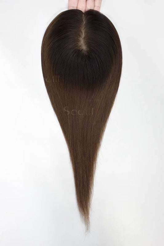 Flavia Silk Top Remy Human Hair Topper Dark Brown/Medium Brown #T2/4