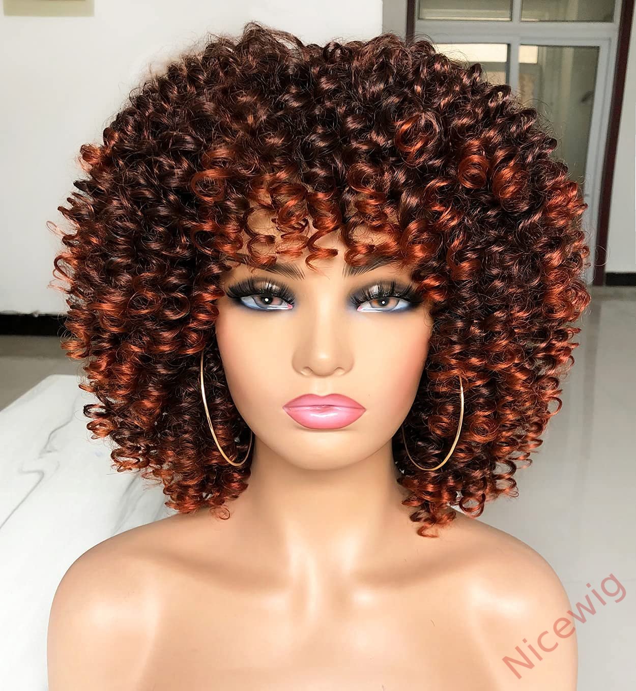 Salt and Pepper Glueless Curly Wig With Bangs